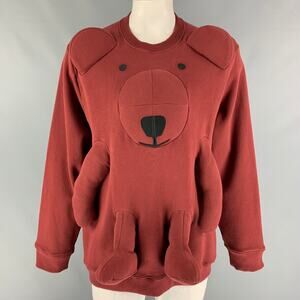 WALTER VAN BEIRENDONCK FW21 Burgundy Bear Applique Cotton Crew-Neck Sweatshirt